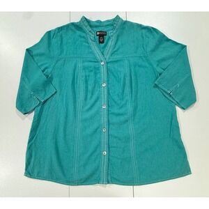 Maggie Barnes Linen Blend 3/4 Sleeve Teal Top Blouse Womens Sz 1X 18/20 (251)